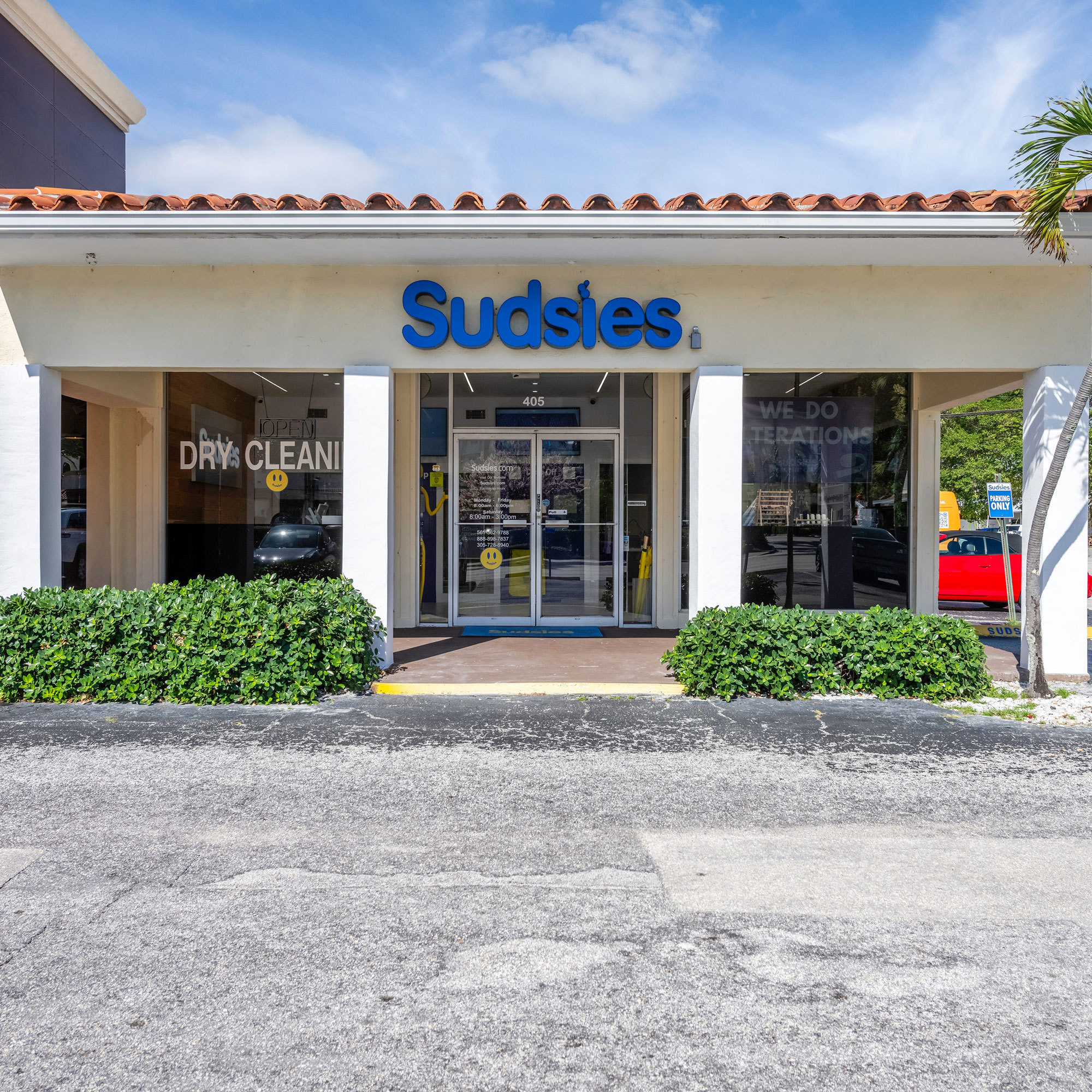Exterior of the Sudsies dry cleaning boutique in Boca Raton