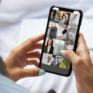 Close-up of a person browsing Sudsies’ Instagram page on a smartphone