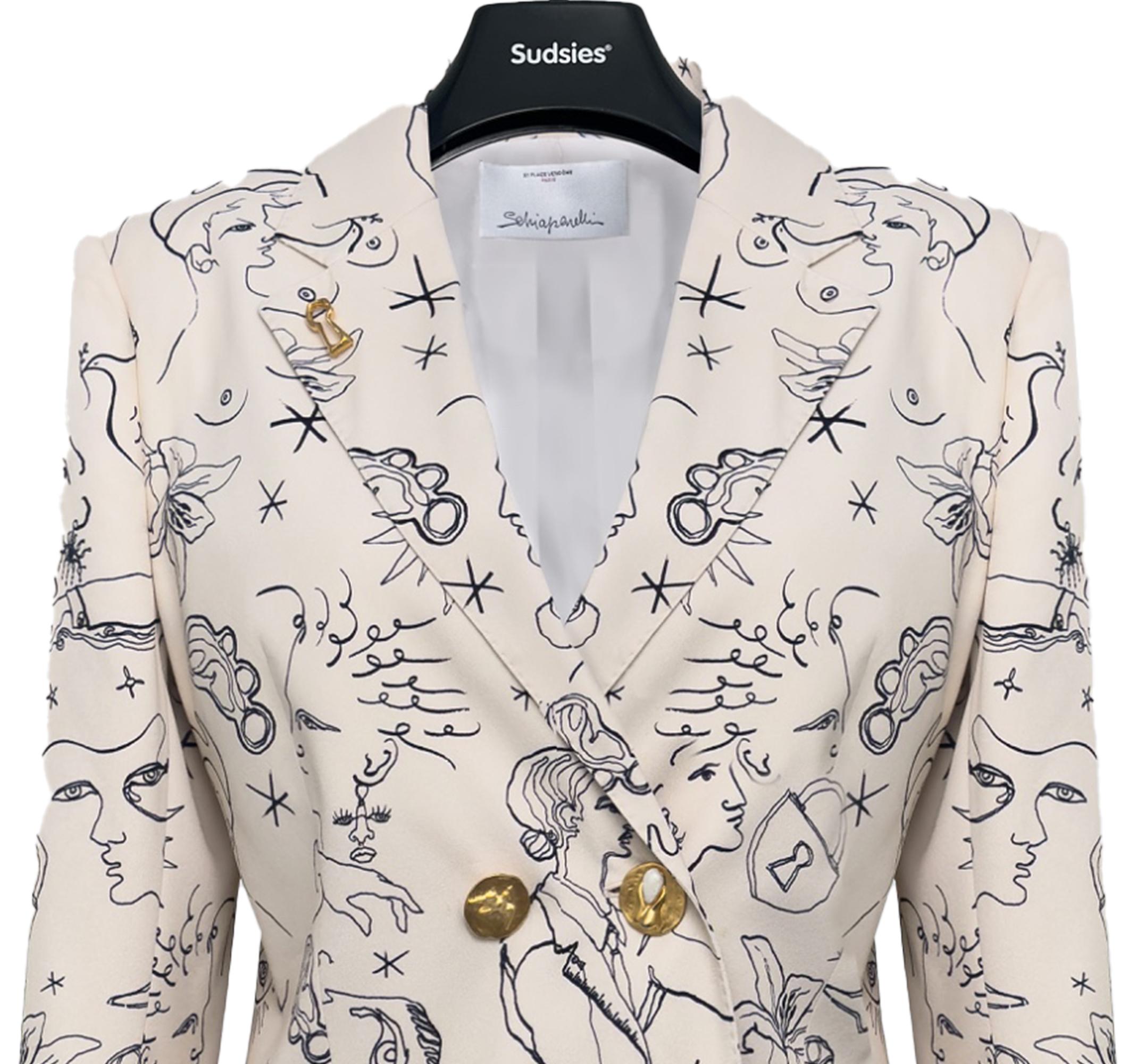 Art-printed couture blazer on black Sudsies hanger, hand-finished and perfectly pressed