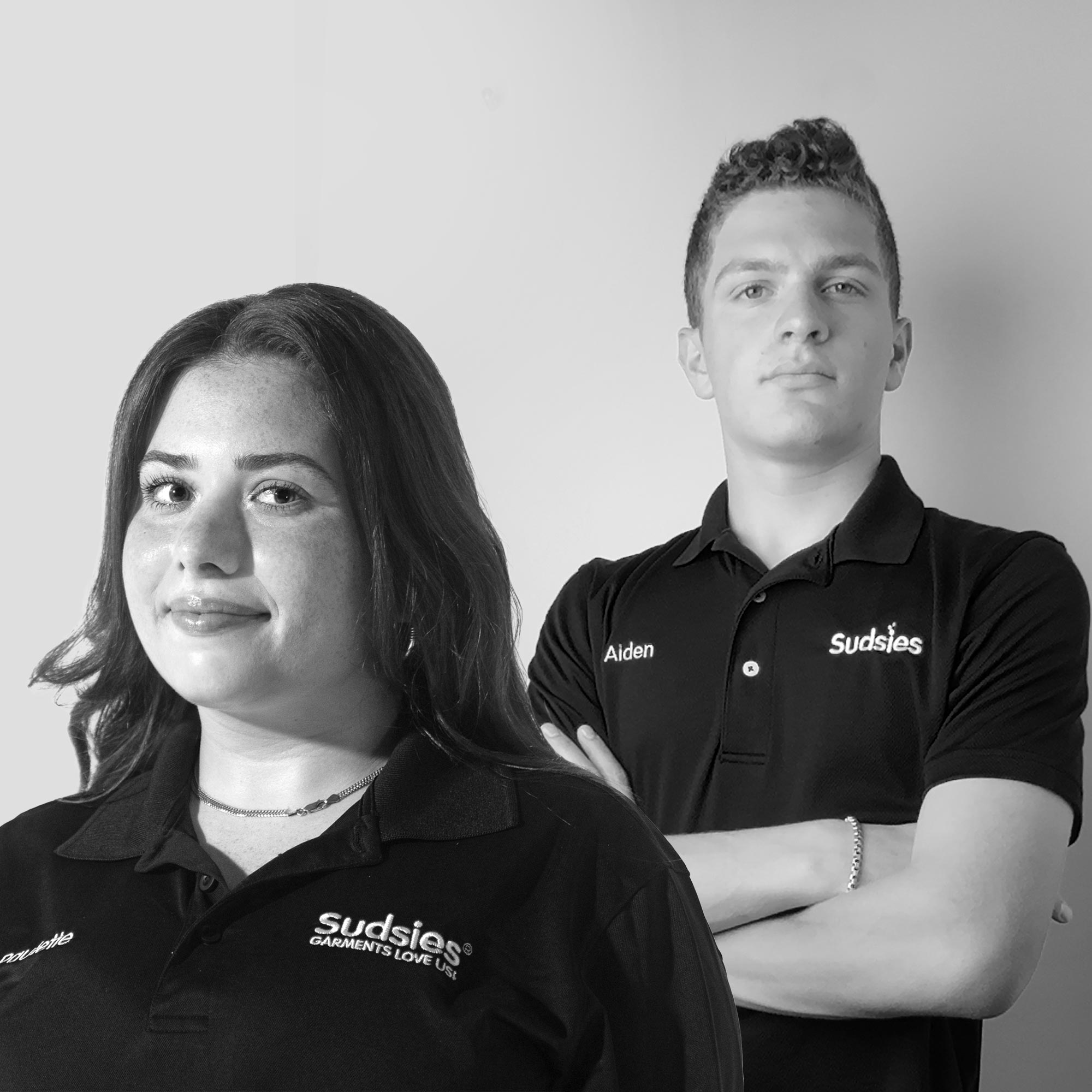 Sudsies team members Aiden and Paulette, Gen Alpha leaders at the Boca boutique.