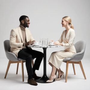 Two professionals sharing coffee, symbolizing trust, connection, and business partnerships.