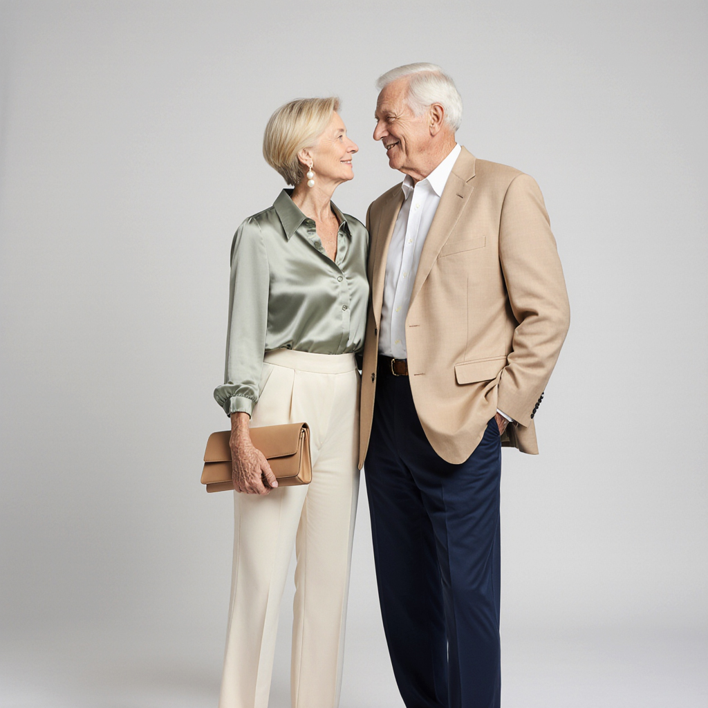 Fieldbrook Estates – Luxury Garment Care by Sudsies | Sudsies Elegant couple in coordinated attire, symbolizing timeless sophistication and comfort in Fieldbrook Estates, Boca Raton.