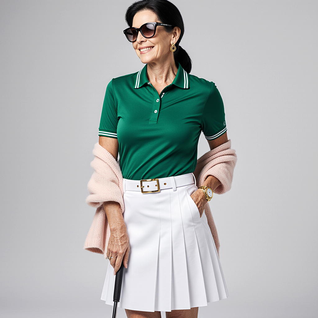 Sophisticated woman in golf attire, representing the timeless elegance of St. Andrews Country Club, Boca Raton.
