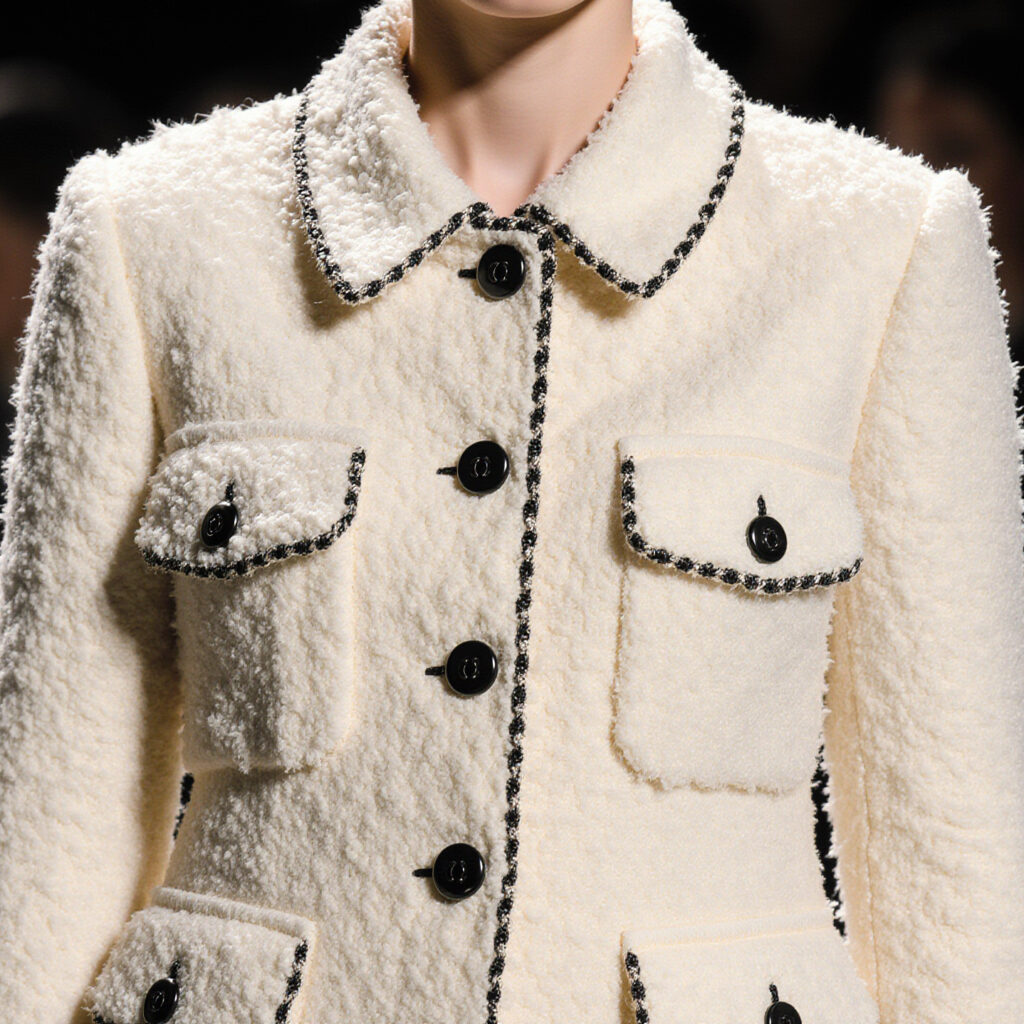 Luxury textured jacket professionally cleaned and detailed by Sudsies Dry Cleaners