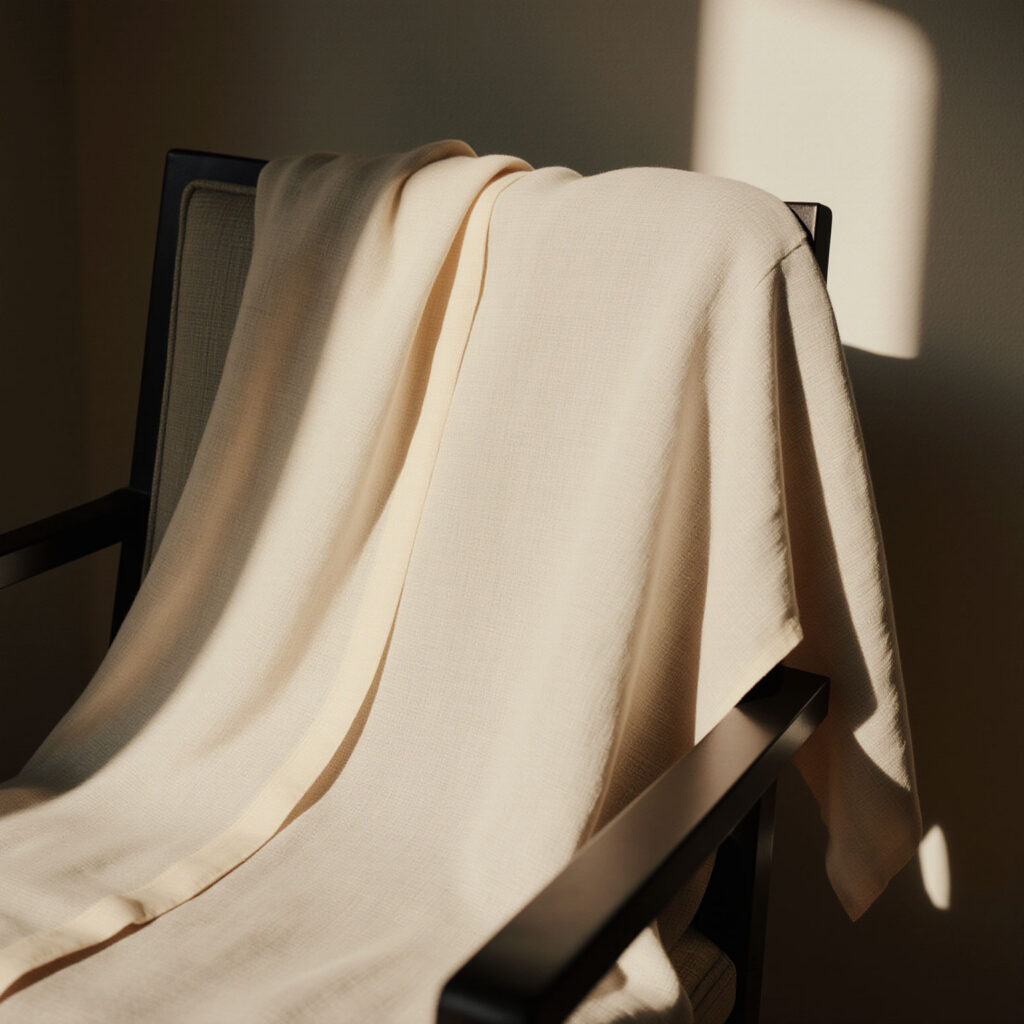 Soft freshly cleaned fabric draped over chair representing delicate garment care by Sudsies