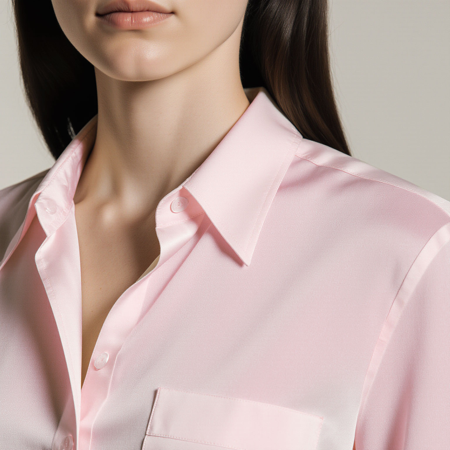Soft pink blouse close to skin showcasing clean, smooth fabric after professional garment care
