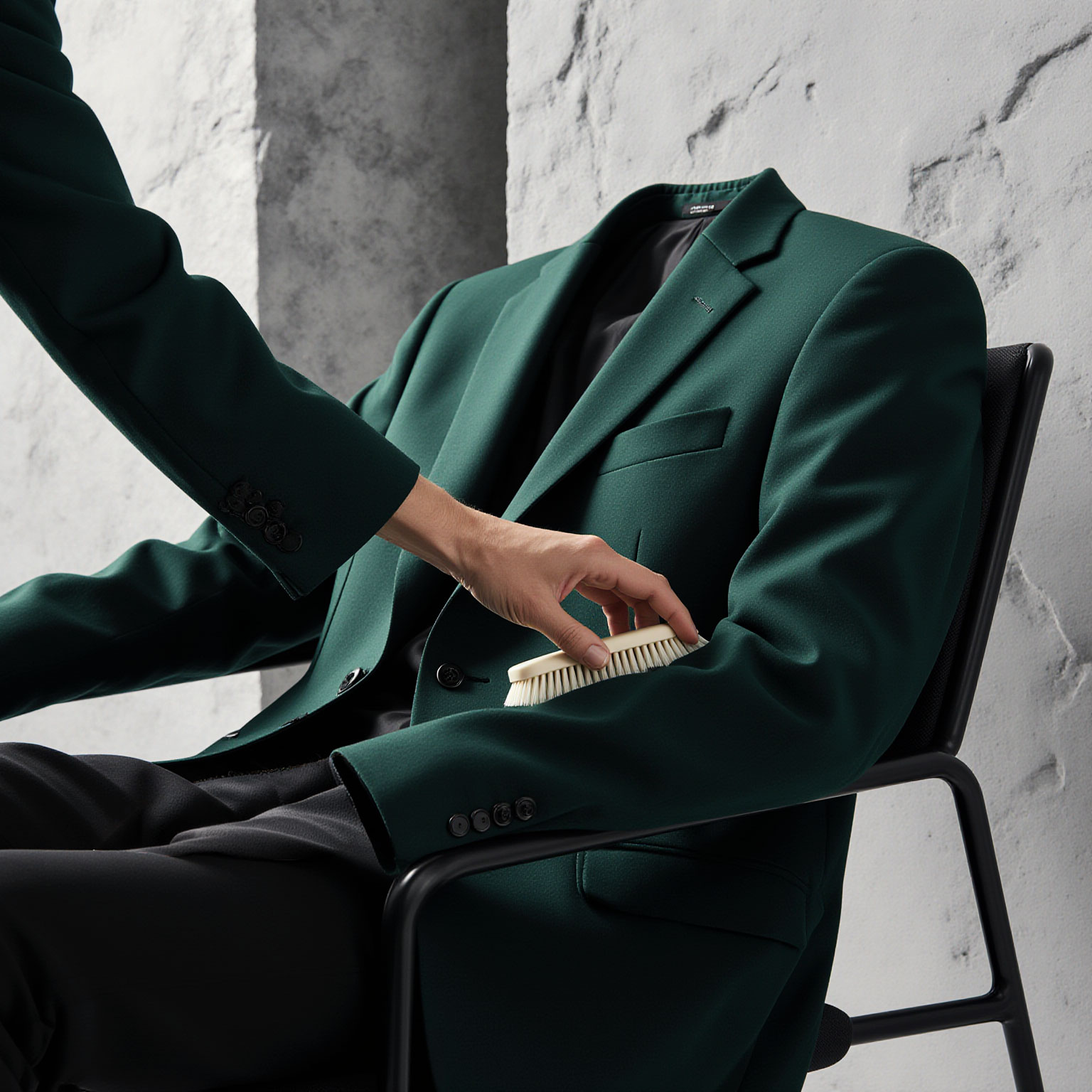 Detailing and brushing a tailored jacket to maintain fabric quality and appearance with Sudsies care
