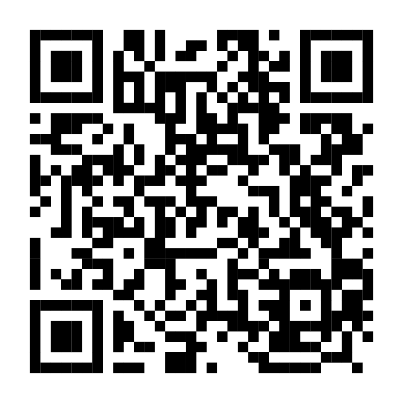 Black-and-white QR code to be scanned with a smartphone to reveal embedded data or link.